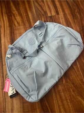 Kipling Pale Blue Weekender Duffel with Charm Brand New